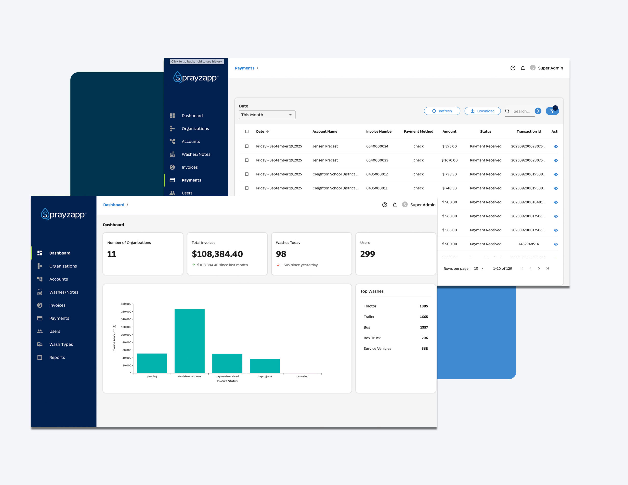 example screens of sprayzapp billing software
